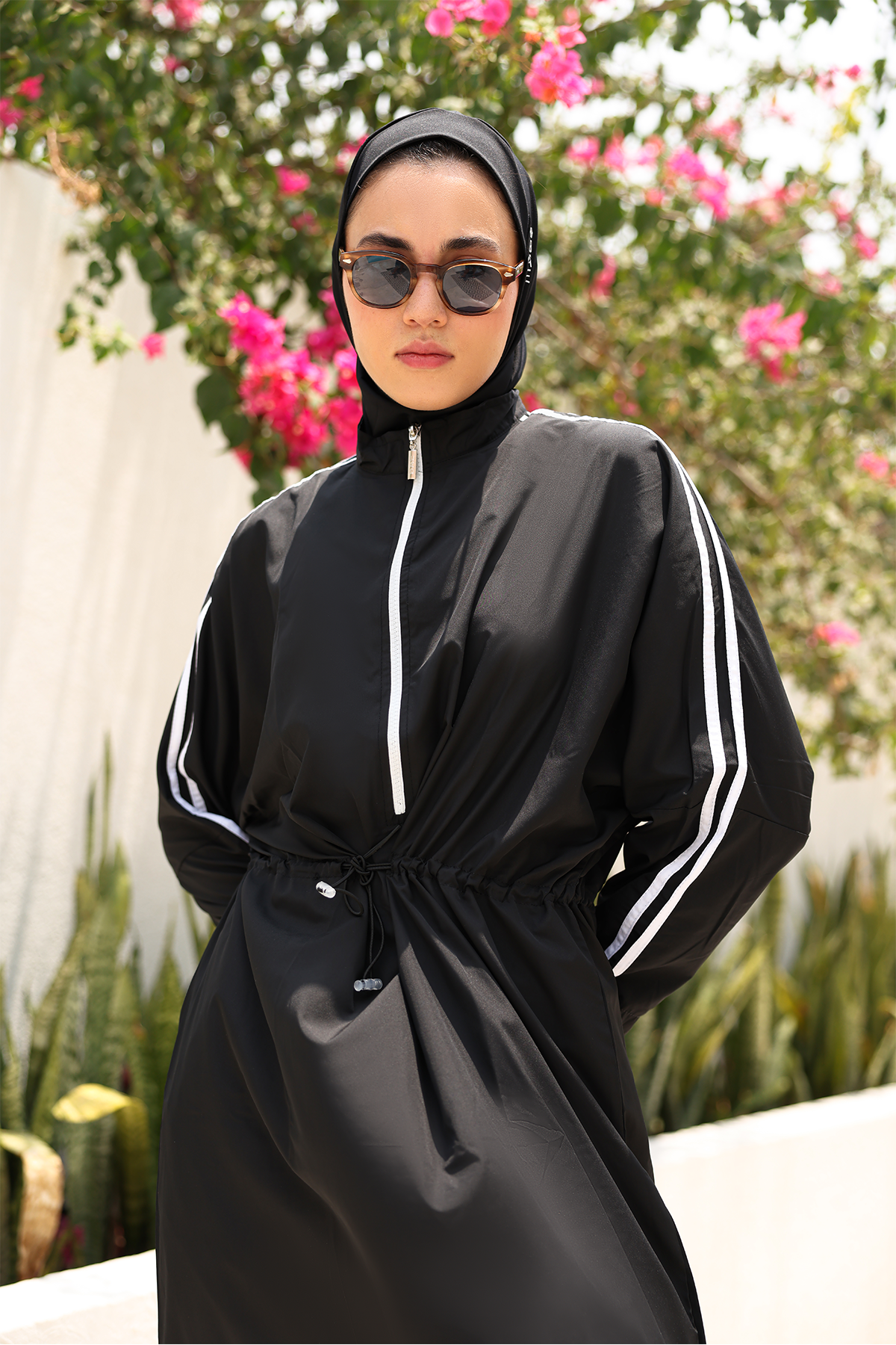 Hayaa+ Black with White Stripes Extra Long Burkini
