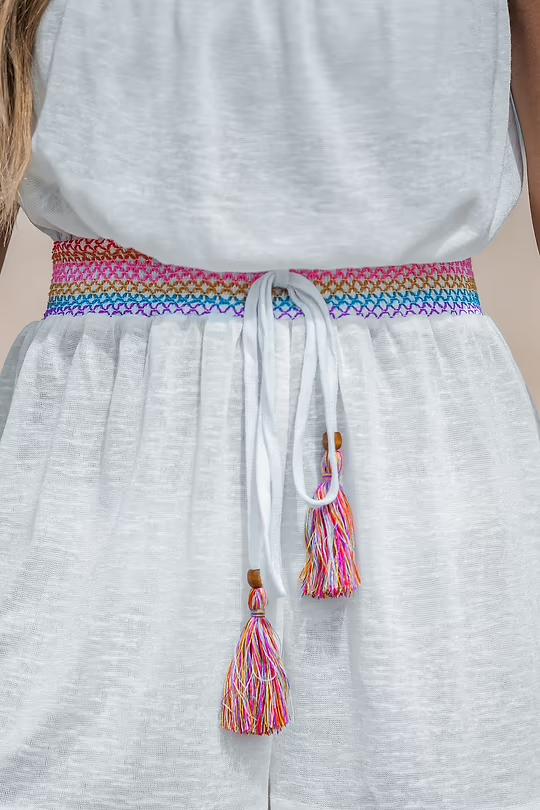 BAE Smocked Waist Tassel Tie Loose Leg Cover-Up Playsuit