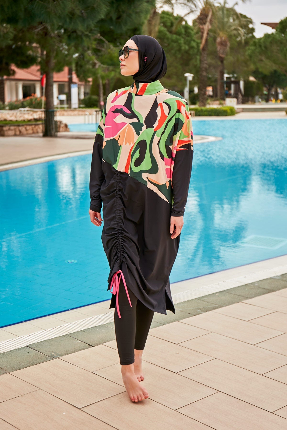 Free Flow Black 4-Piece Full-Coverage Modest Swimwear