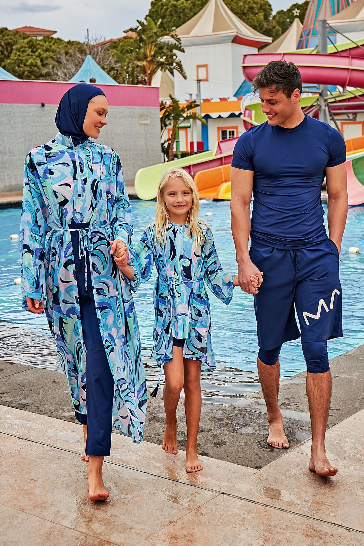 Navy Blue Aqua Elegant Beach Cover-up Kimono for Girl (Kids)