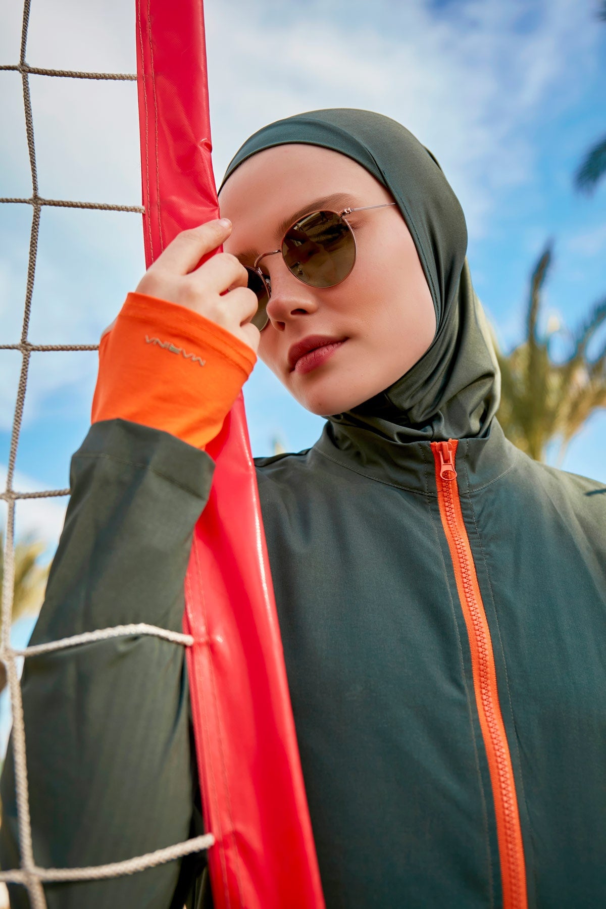 Green & Orange 4-Piece Parachute Full-Coverage Modest Swimwear with Hijab