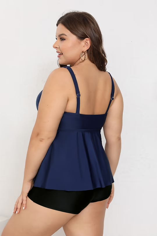 BAE Blue Wrapped Tankini Top & Black High-Rise Boy Shorts Set