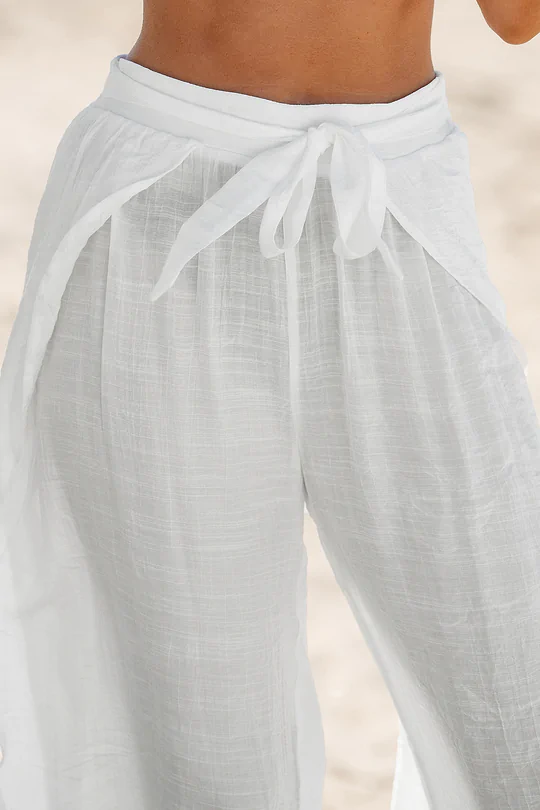 BAE White Tie Waist Tulip Hem Cover-Up Pants