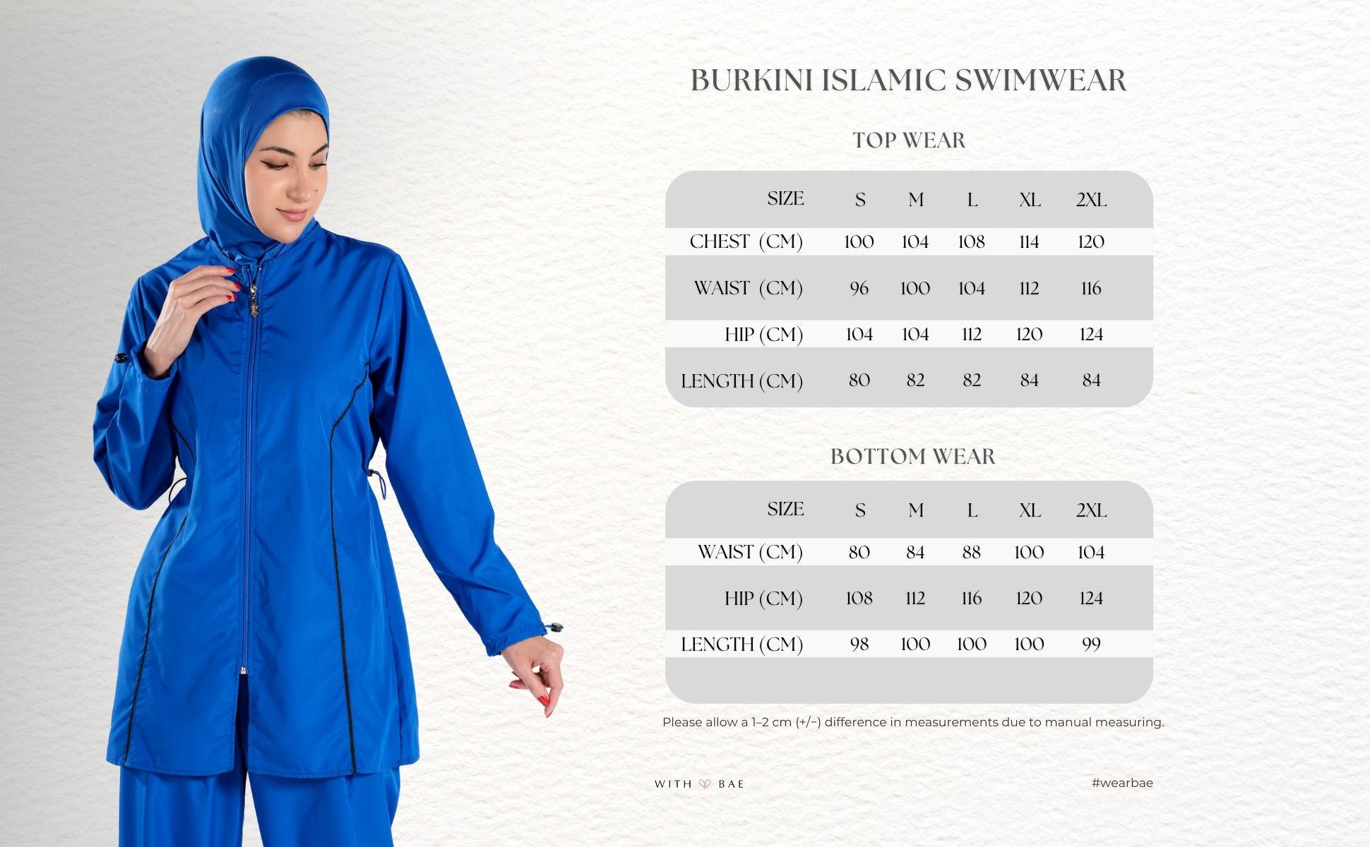 Blue BAE Modest burkini swimsuit with half-length sleeves and hijab, designed for modest full-coverage swimming.
