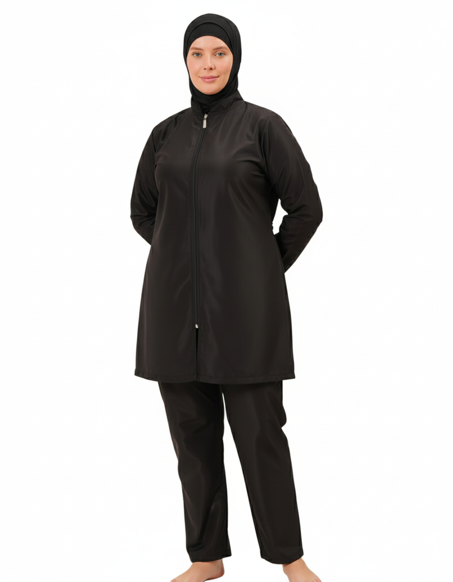 BAE Modest Women's Mid Length Full Sleeves Solid Color Burkini Swimwear 3XL-5XL with Hijab - 1017