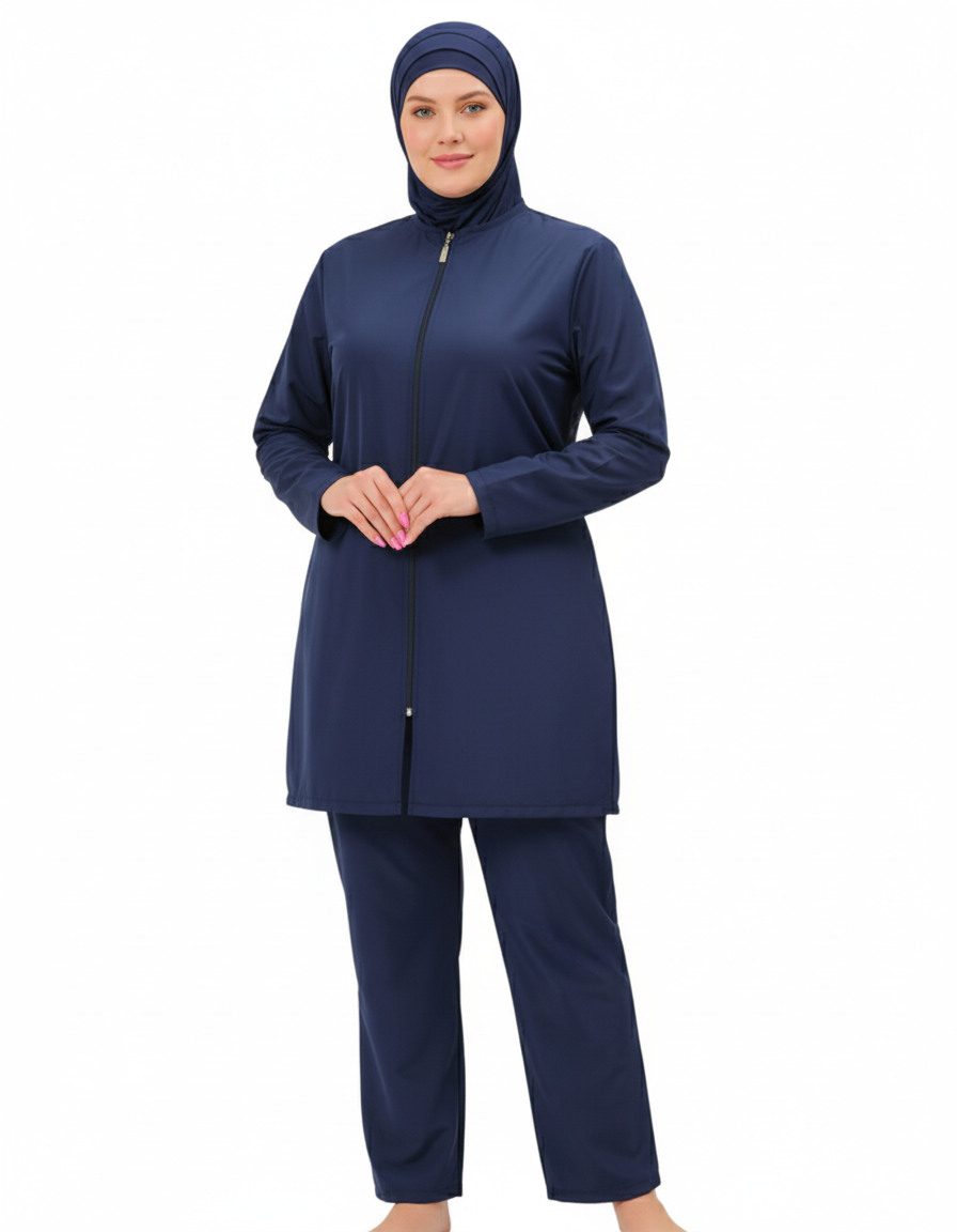 BAE Modest Women's Mid Length Full Sleeves Solid Color Burkini Swimwear 6XL-10XL with Hijab - 1017