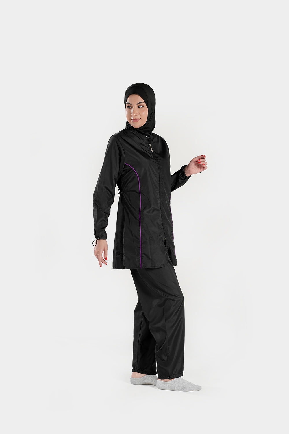 Modest BAE Modest burkini with half-length sleeves and hijab for full coverage, suitable for swimming and beachwear.