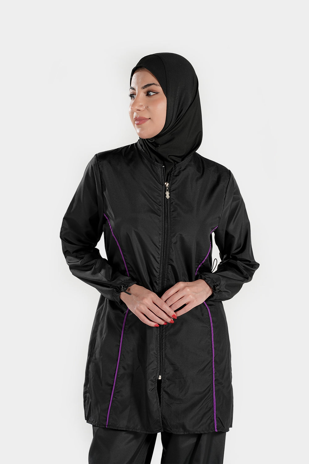 Modest BAE Modest burkini swimsuit with half-length sleeves and hijab, designed for full coverage swimming.