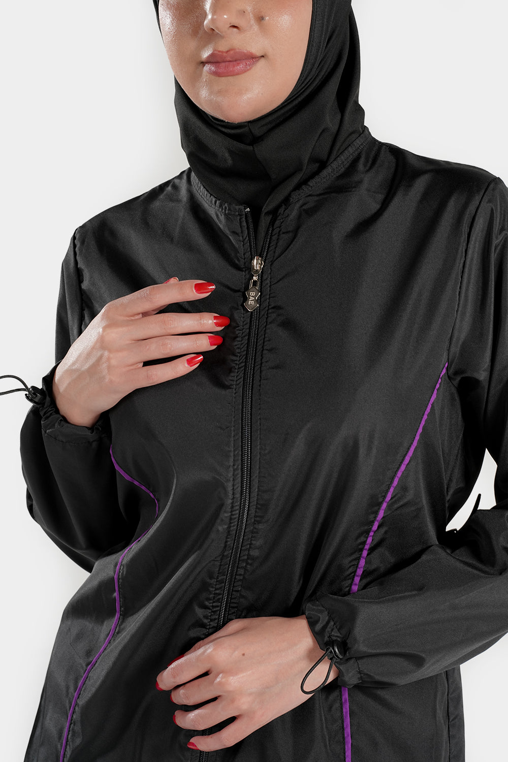 Burkini modest swimsuit with half-length sleeves and hijab by BAE Modest, suitable for full coverage swimming.