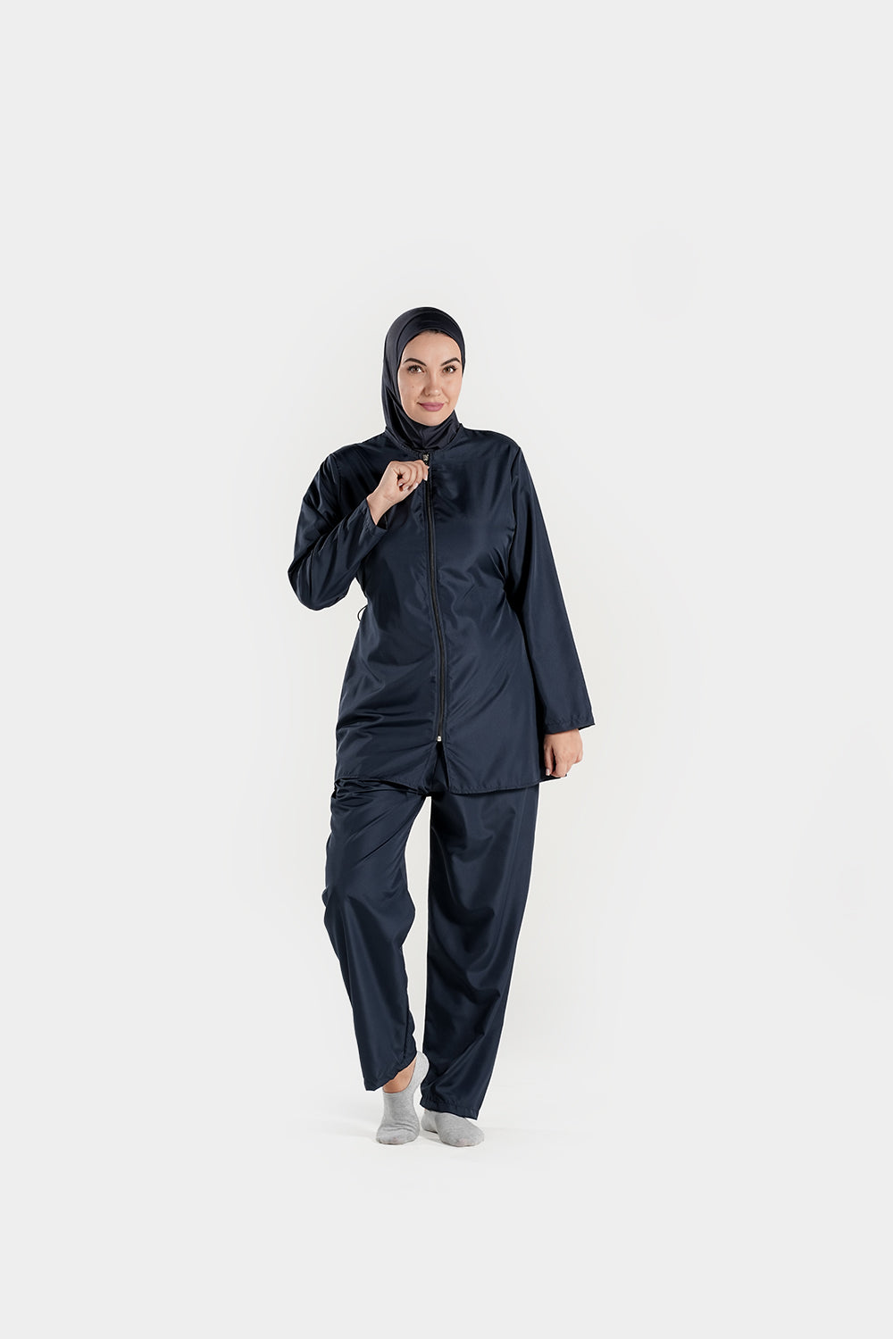 BAE Modest women's full sleeve solid color burkini with hijab, plus size 3XL-5XL, suitable for modest swimwear.