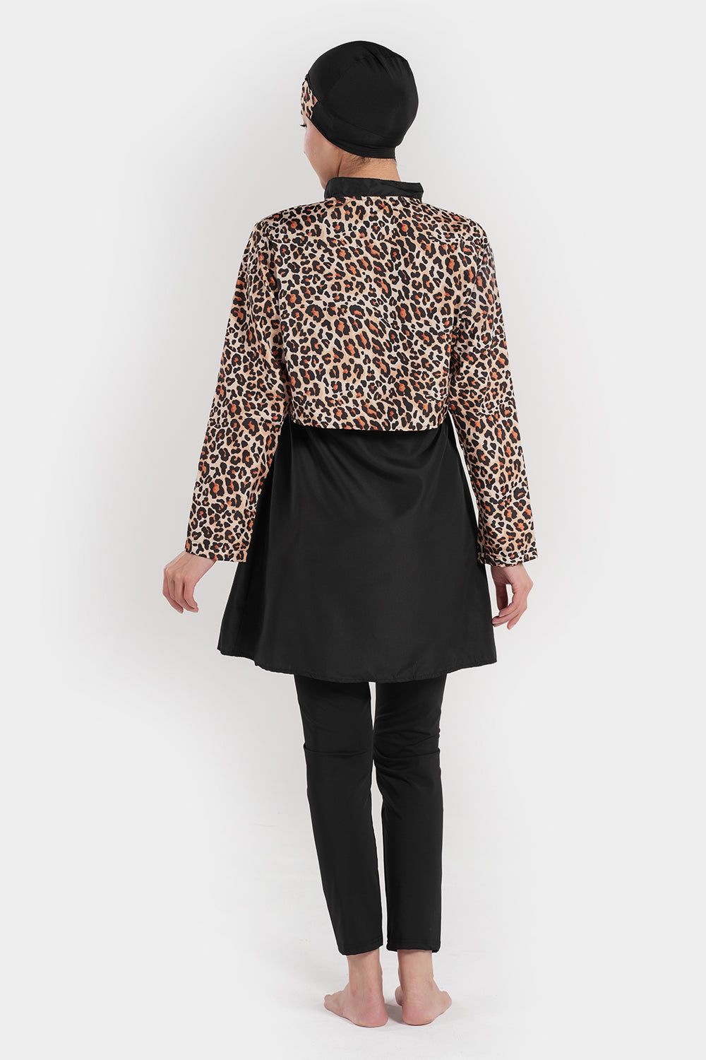 Leopard Print Modest Swimwear Set (3-Piece)