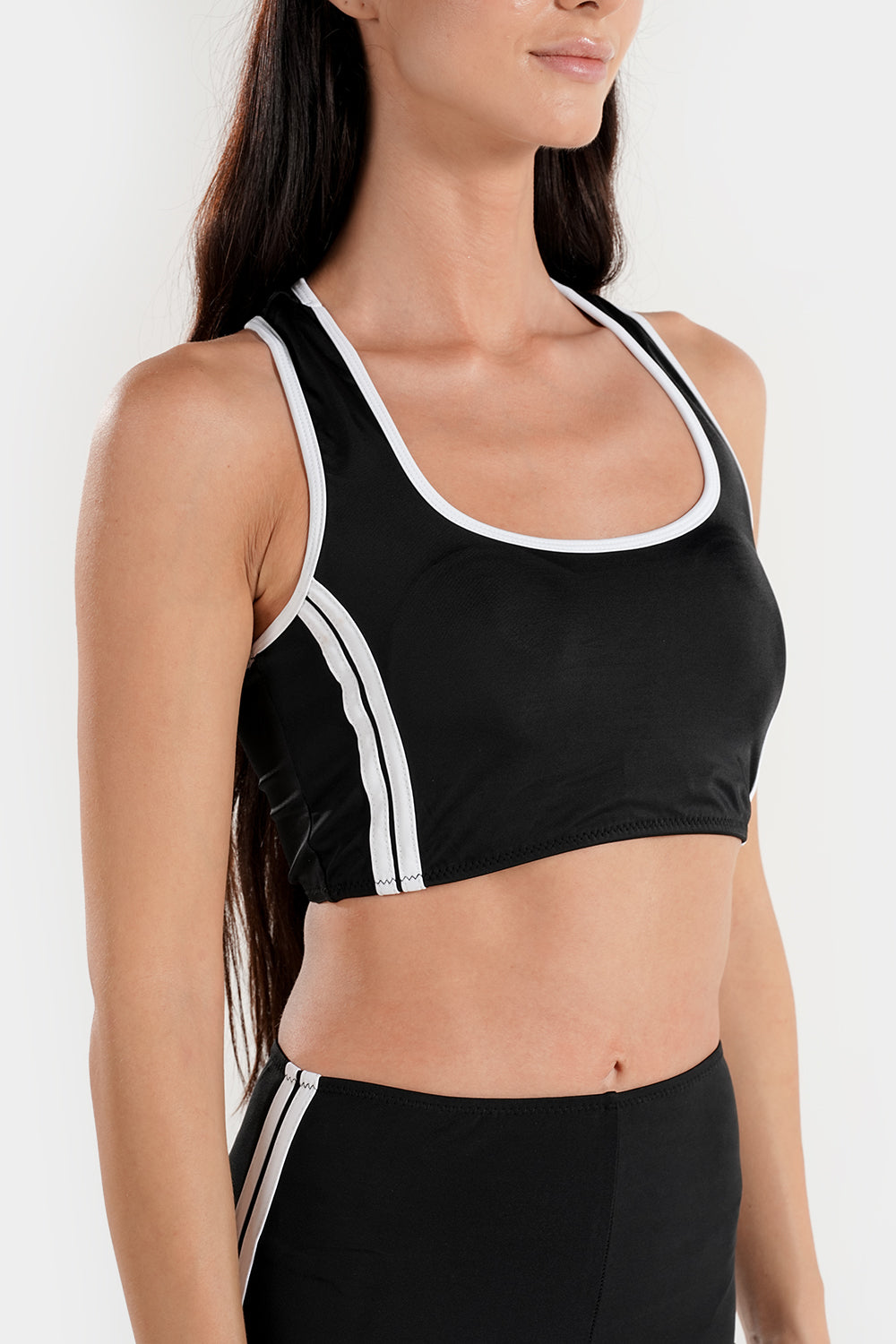 Women's BAE Modest varsity athletic two-piece bikini swimsuit with sporty design and contrast trim, perfect for active swimming.