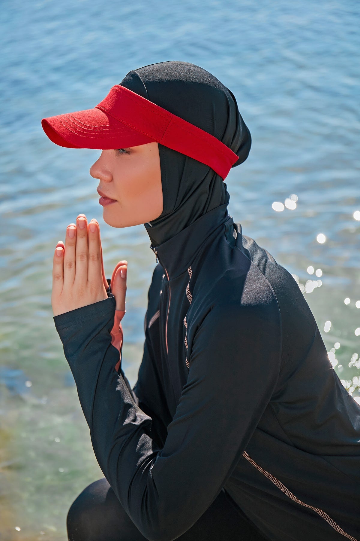 Black Performance 4-Piece Lycra Full-Coverage Modest Burkini Swimwear