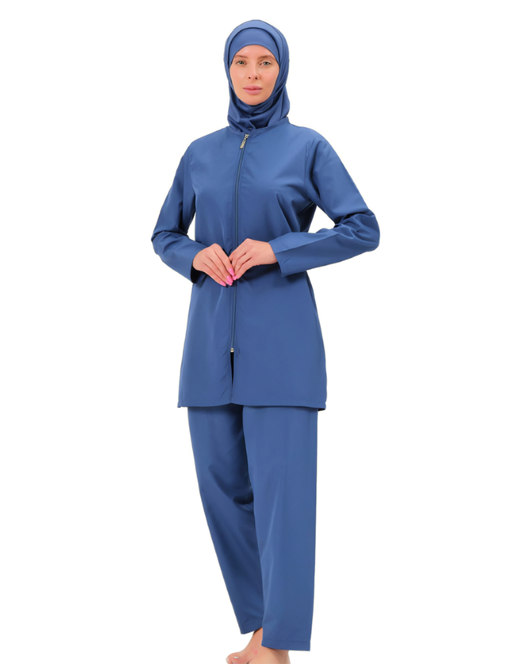 BAE Modest Women's Mid Length Full Sleeves Solid Color Burkini Swimwear S-2XL with Hijab - 1017
