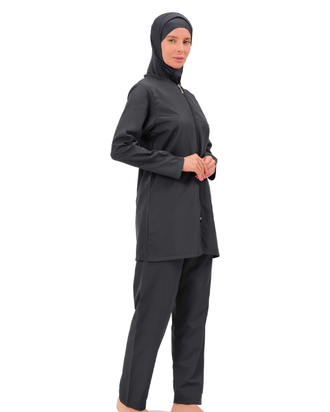 BAE Modest Women's Mid Length Full Sleeves Solid Color Burkini Swimwear S-2XL with Hijab - 1017