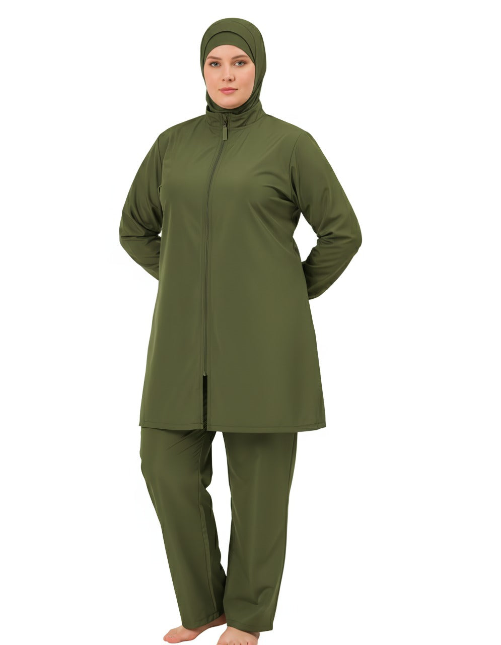 BAE Modest Women's Mid Length Full Sleeves Solid Color Burkini Swimwear 3XL-5XL with Hijab - 1017