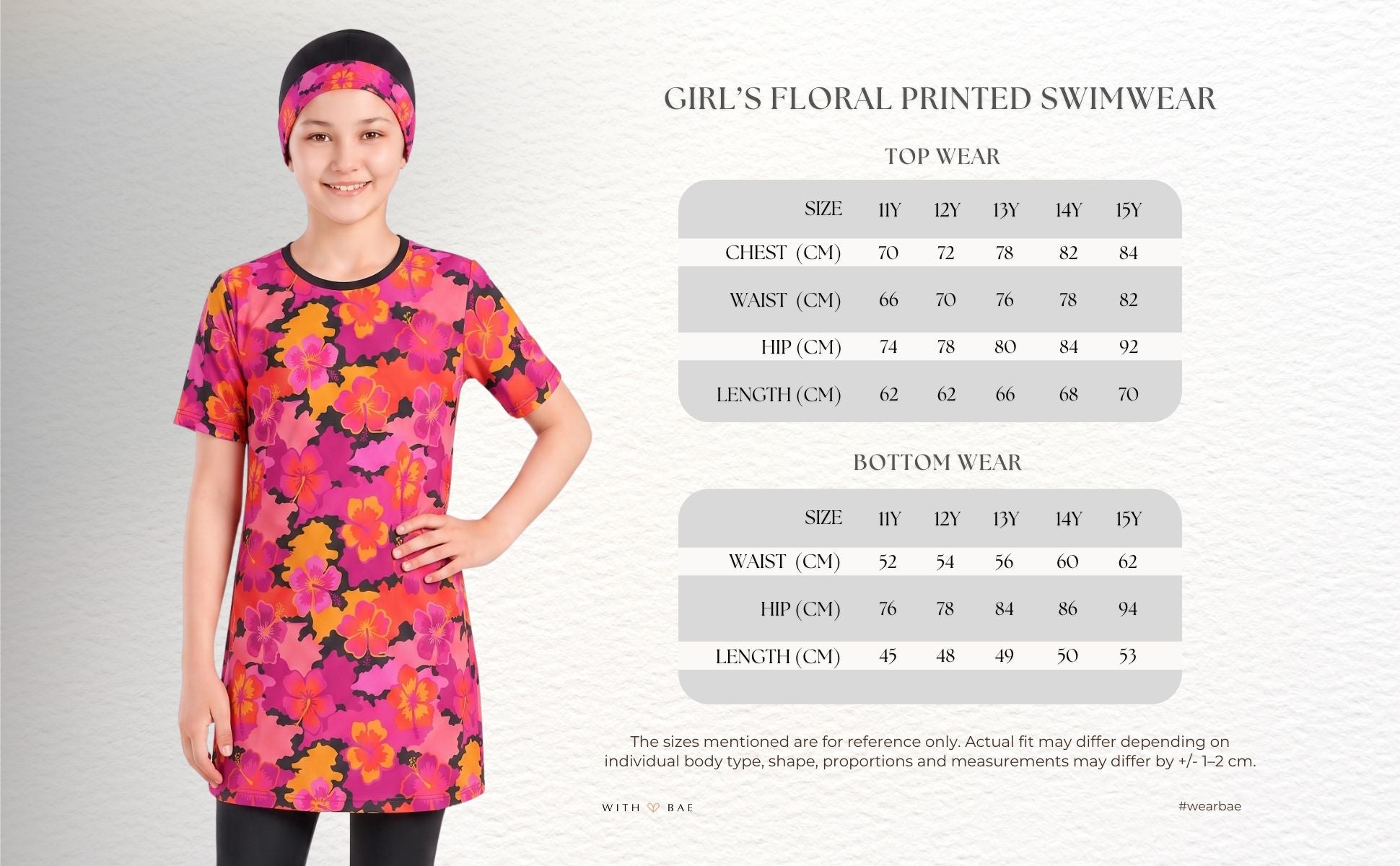 Girls' floral bloom swimsuit by BAE Modest, featuring colorful floral print and comfortable lycra fabric for swimming.