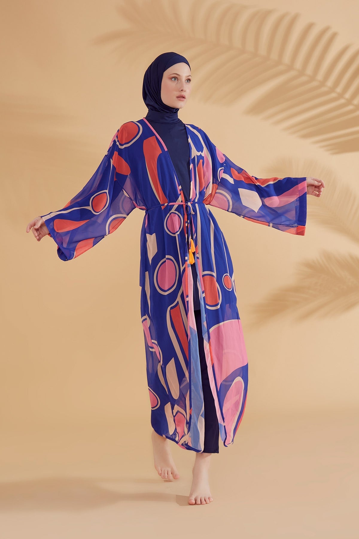 Elegant Blue Beach Cover-up Kimono