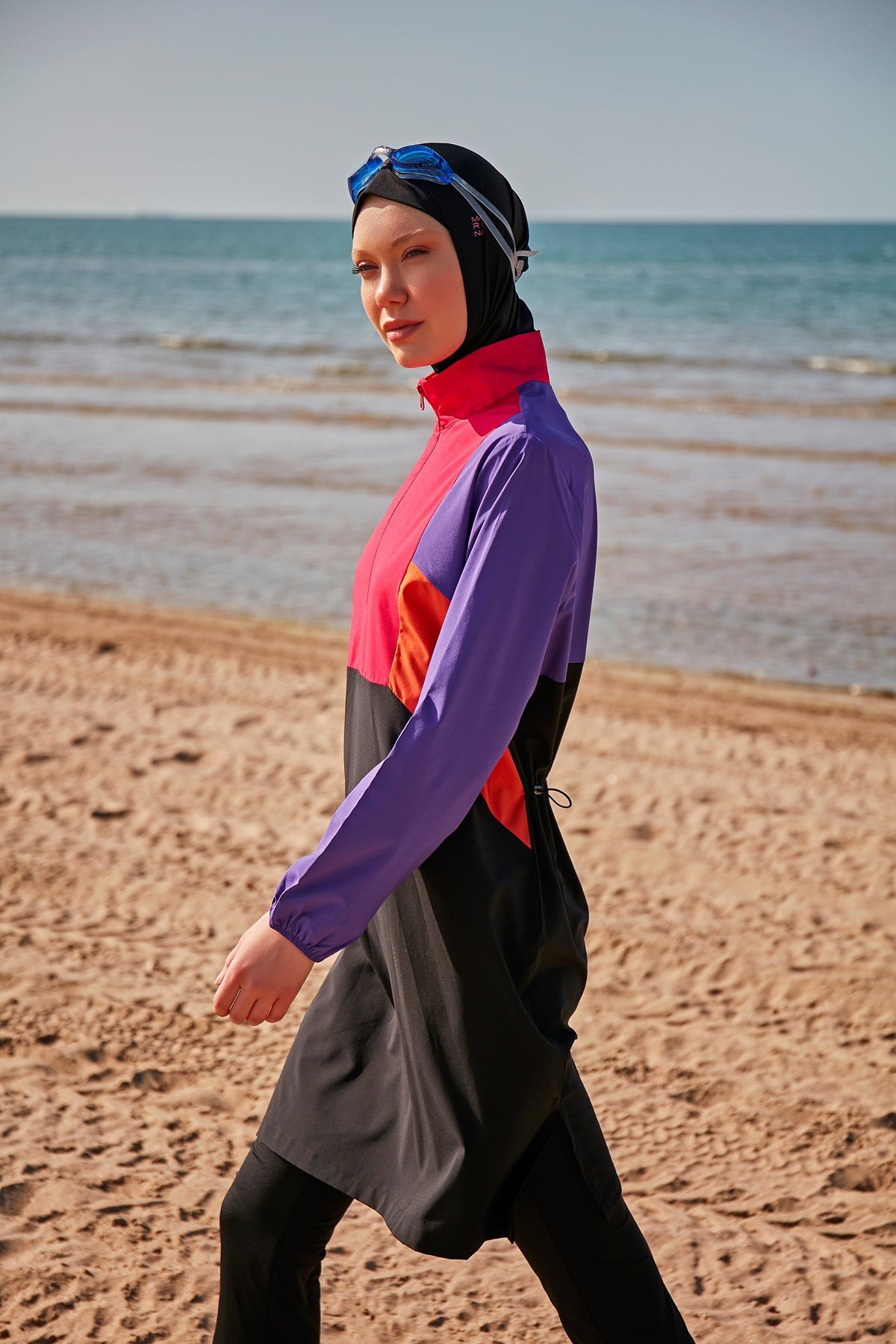 Purple, Pink & Orange 4-Piece Parachute Full-Coverage Modest Swimwear with Hijab