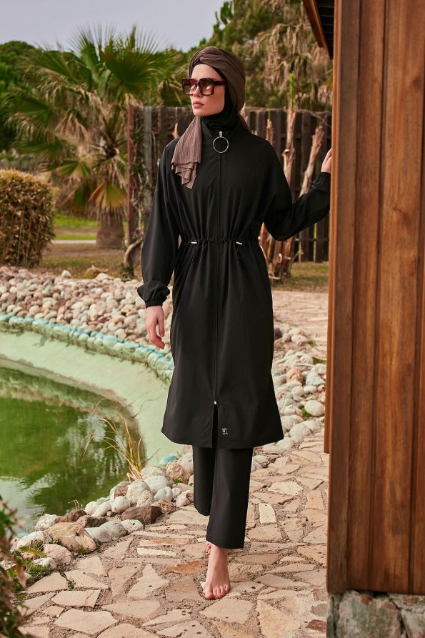 Black Elegant Woven Full Burkini Swimwear