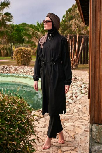 Black Elegant Woven Full Burkini Swimwear