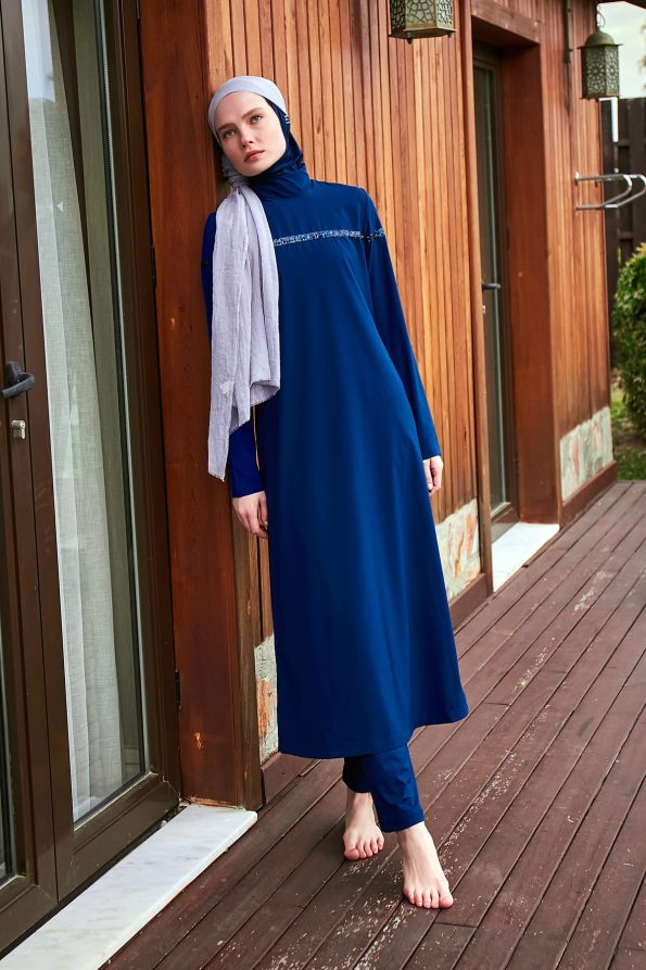 Blue 4-Piece Parachute Full-Coverage Modest Swimwear with Hijab