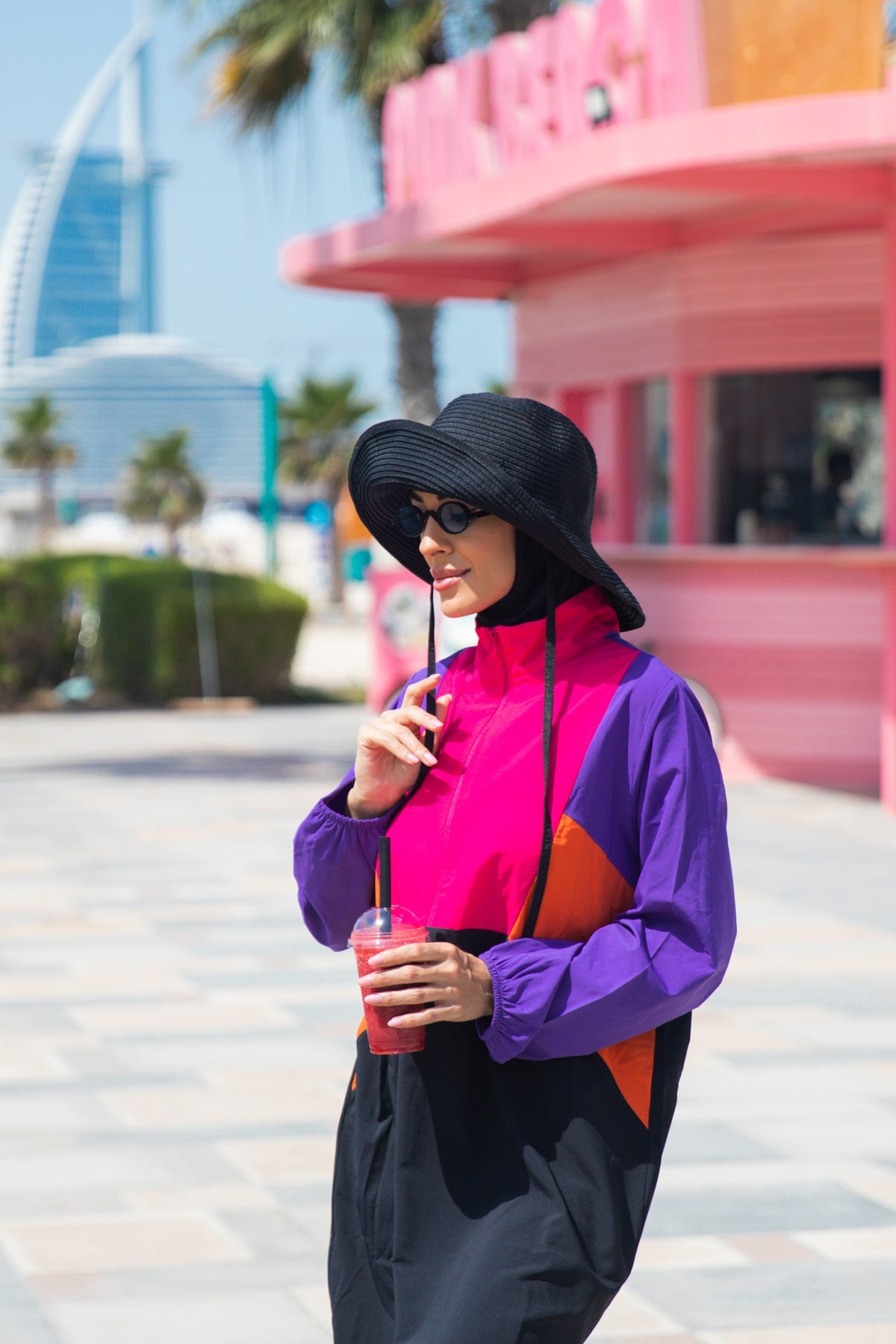 Purple, Pink & Orange 4-Piece Parachute Full-Coverage Modest Swimwear with Hijab