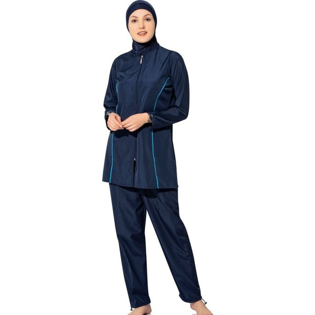 BAE Modest Women's Long Sleeve Solid Plain Full Burkini Muslim Swimwear S-5XL Plus Size with Hijab - Burkini